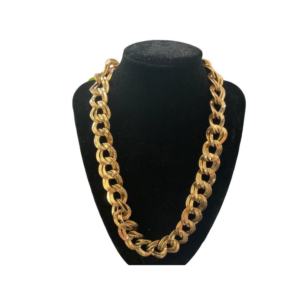 Vintage‎ Monet  chunky gold tone double curb link chain checkers